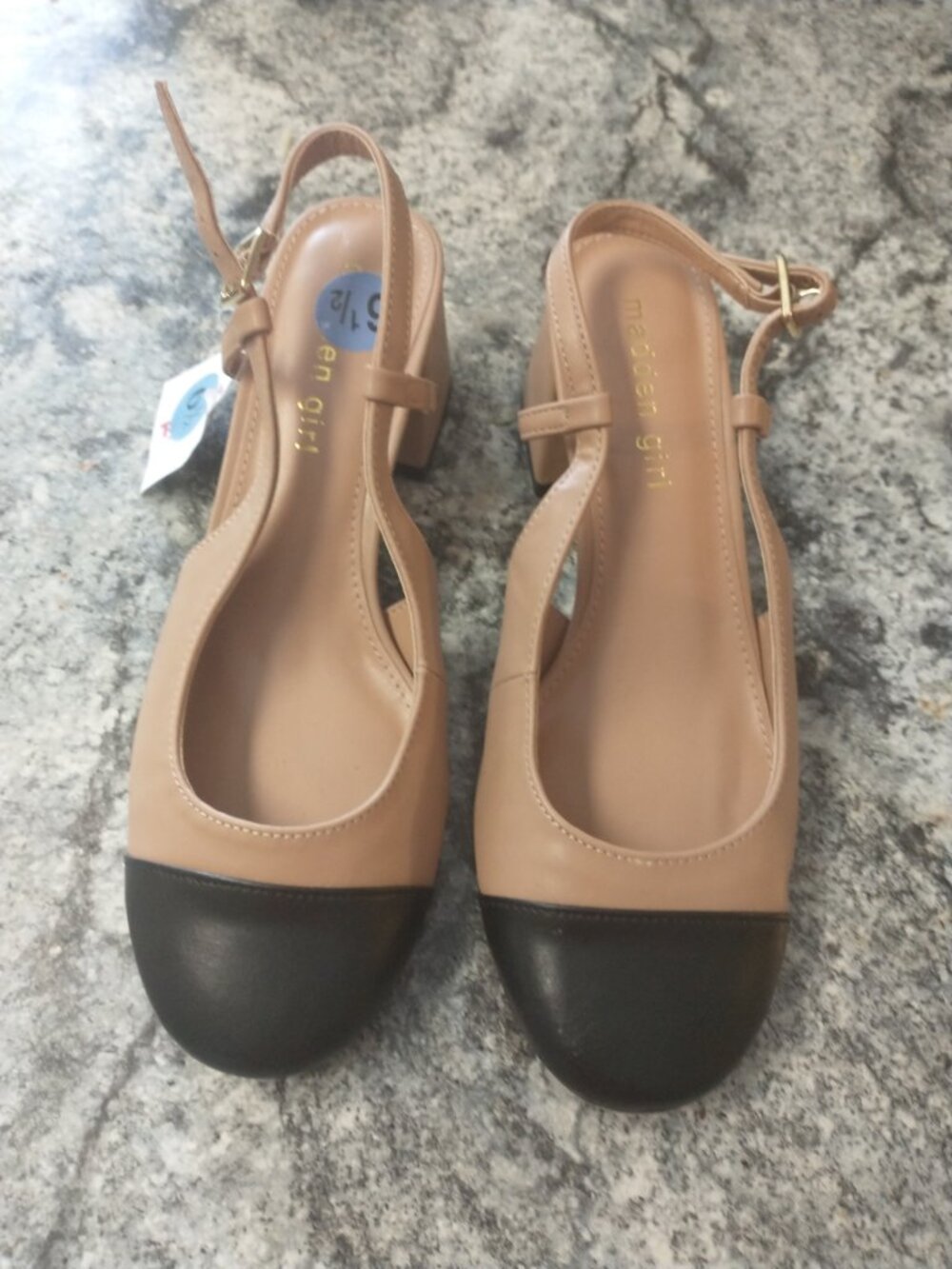 Madden girl brown with black toes  block sling back shoes